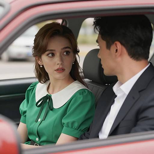 Intense Stare in a Red Car