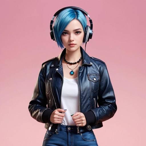 Stylish Girl with Blue Hair and Headphones