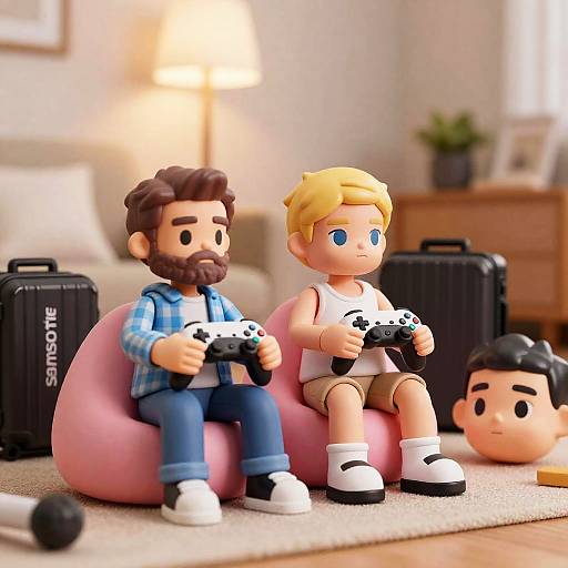 Life-Sized Toy Figurines in Cozy Living Room