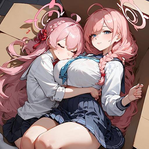 Two Anime Girls in Cardboard Box
