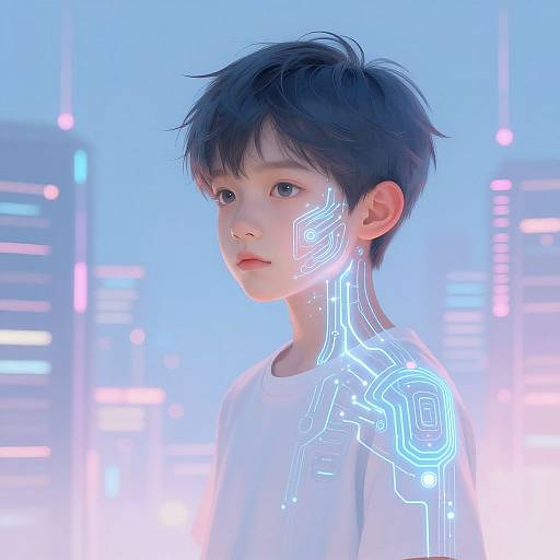 Futuristic AI Boy with Neural Circuits