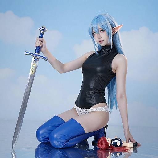 Blue-Haired Elf Cosplayer Artwork