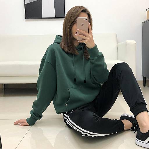 Casual Selfie on a Tiled Floor