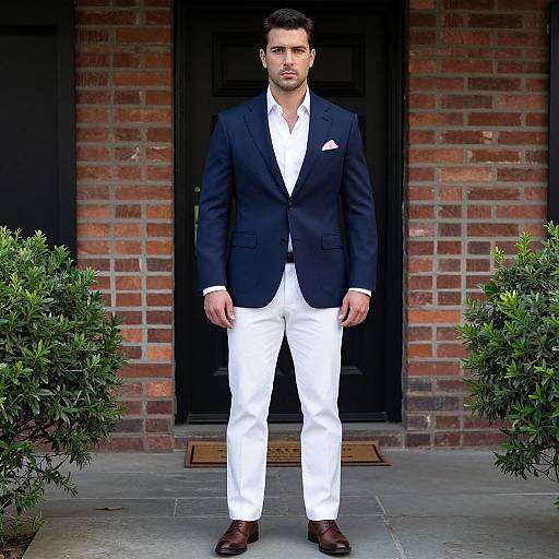 Handsome Man in Navy Blazer on Porch