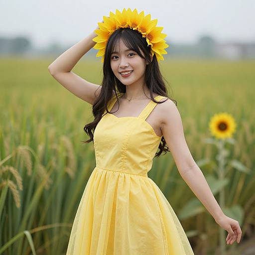 Sun Goddess Woman in Yellow Dress