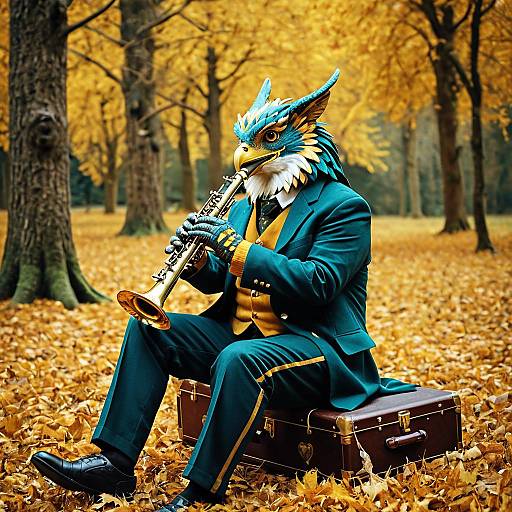 Gryphon Playing Oboe in Golden Autumn Glade
