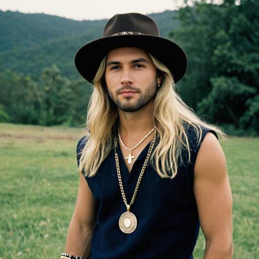 Blonde Man Wearing Hat and Jewelry Outdoors