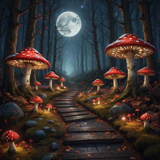 Enchanted Night Pathway in Fantasy Forest