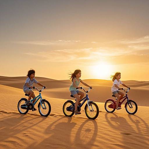 Children Biking on Desert Dunes