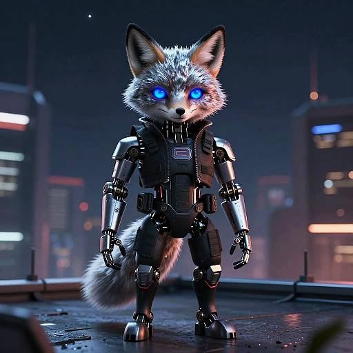 Cyberpunk Robotic Fox on Rooftop
