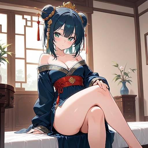 Elegant Chinese Girl in Bedroom