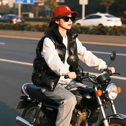 Urban Streetwear on Vintage Motorcycle