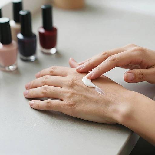 Applying Cream to Forearm with Nail Polish