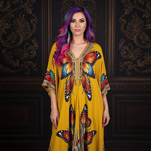 Vibrant Woman in Butterfly Caftan