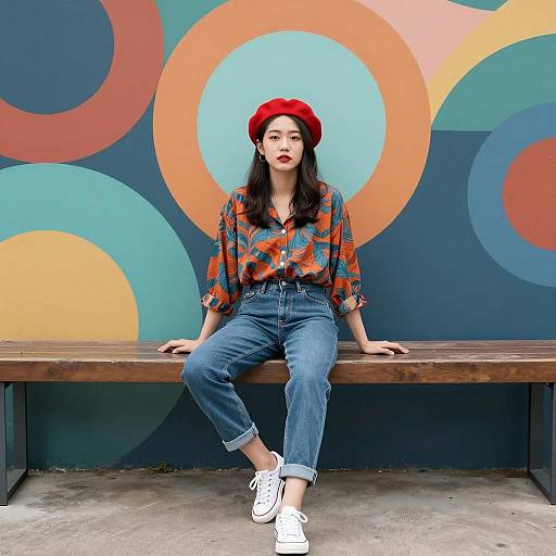 Confident Woman Against Abstract Mural