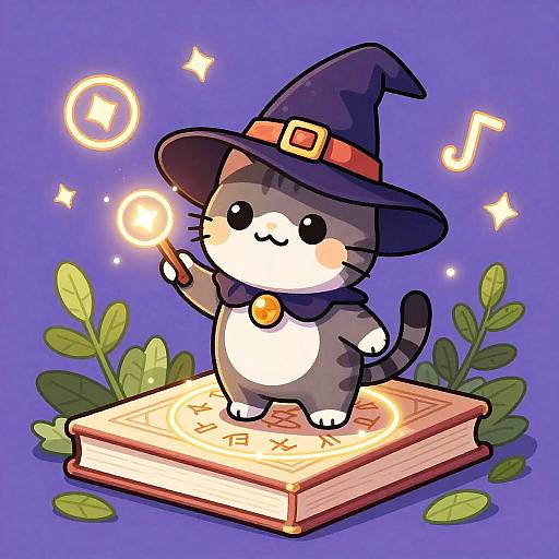 Playful Cat Witch on Spellbook
