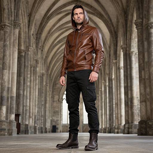Gothic Vintage Man in Leather Hoodie