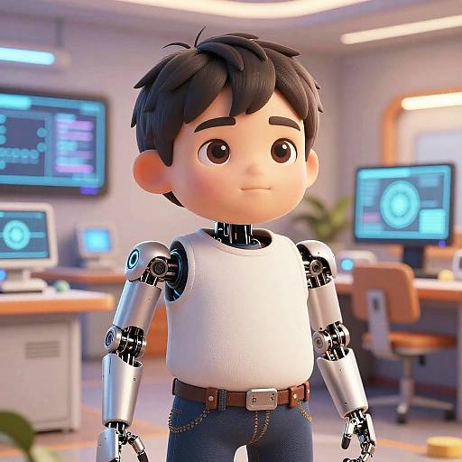 Chubby Boy AI in Futuristic Classroom
