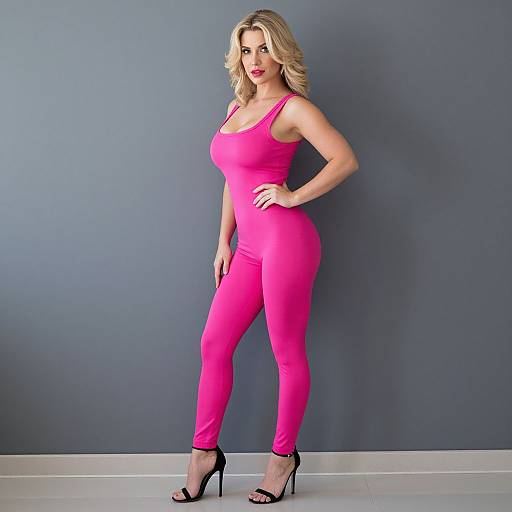 Blonde Woman in Pink Jumpsuit