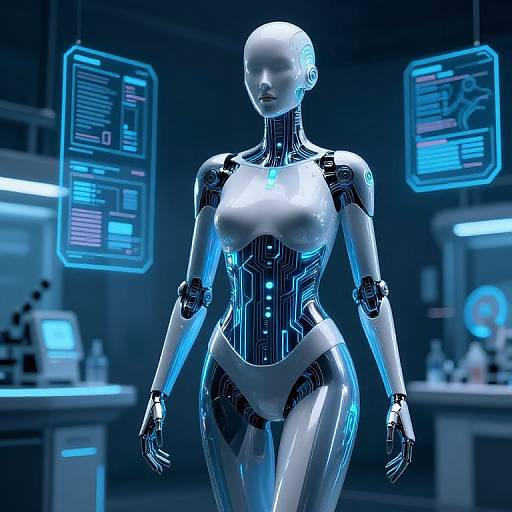 Futuristic AI Humanoid in High-Tech Lab