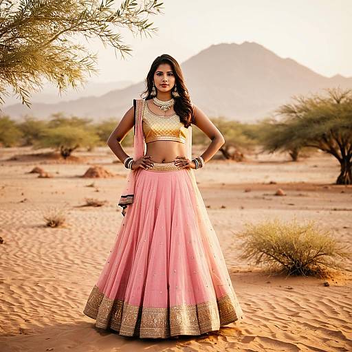 Indian Woman in Traditional Lehenga in Desert