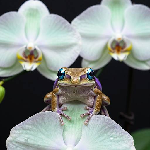 Vivid Ochre Frog on Orchid Branch