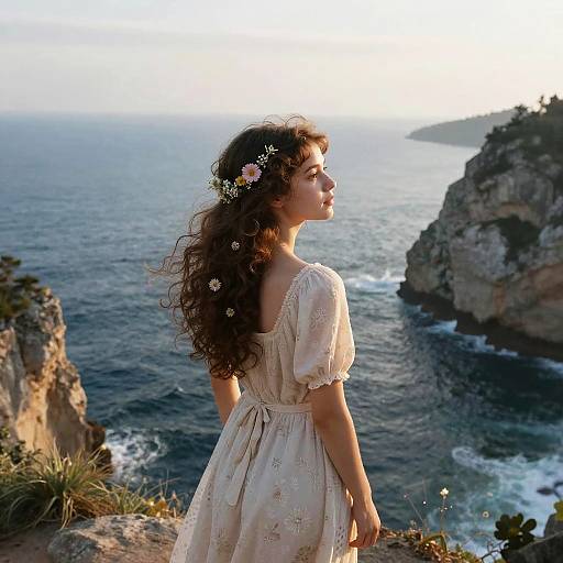 Fantasy Girl on Mystical Ocean Cliff
