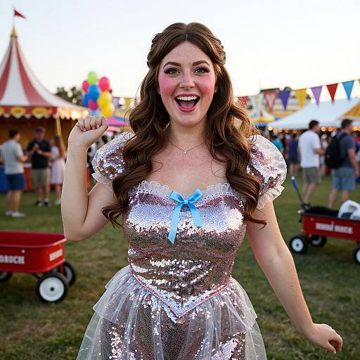 Joyful Woman in Sequin Dorothy Costume