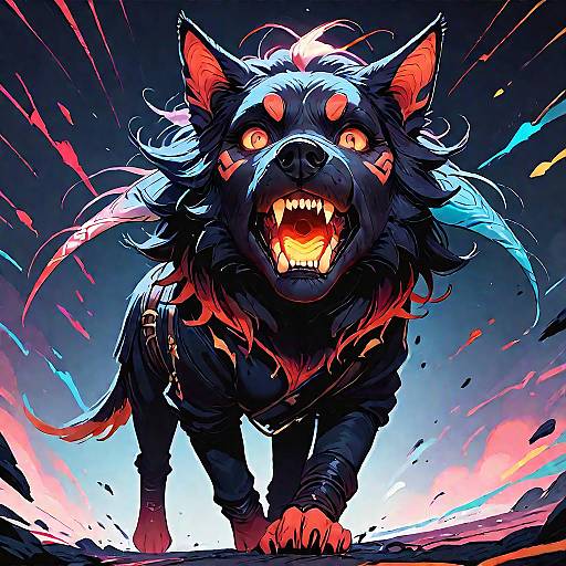 Epic Dark Fantasy Dog with Glowing Teeth