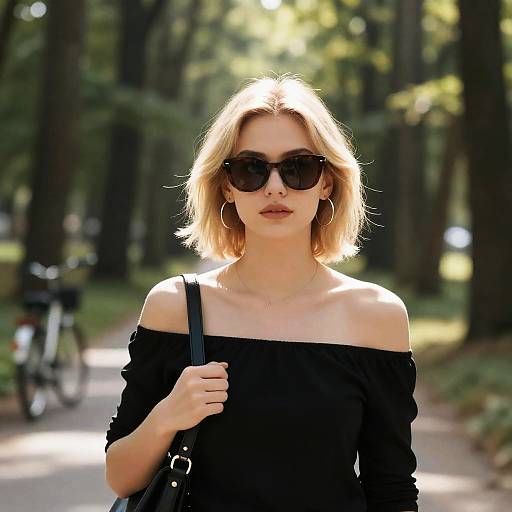 Chic Woman in Sunlit Forest