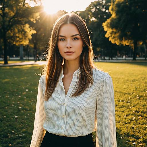 Fashion Model with Center Part Hairstyle