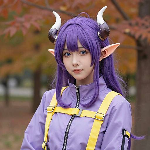 Purple-Haired Elf in Autumn Portrait