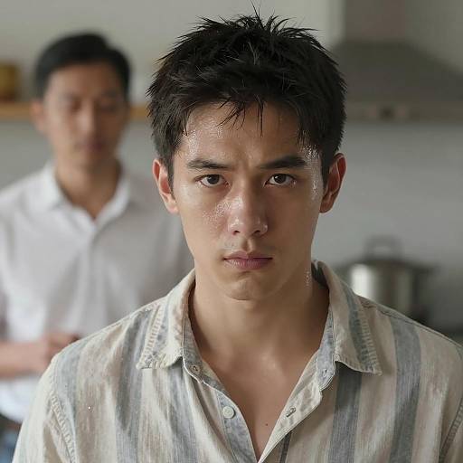 Intense Portrait of Young Man in Kitchen