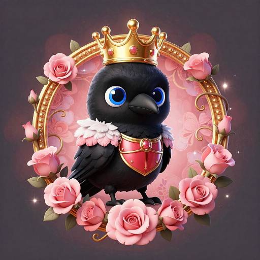 Chibi Victorian Crow in Golden Medallion