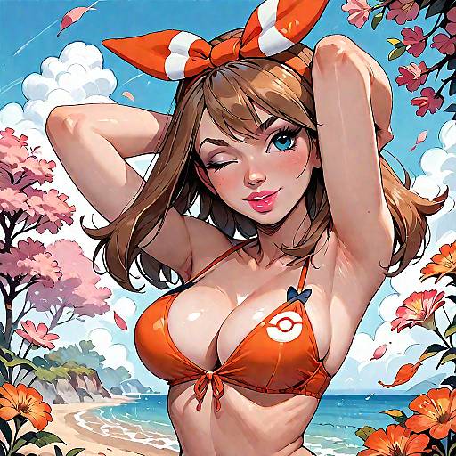 Vibrant Anime Girl in Swimsuit Scene