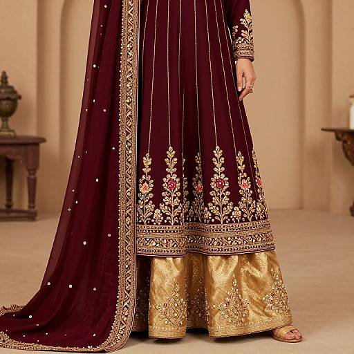 Elegant Burgundy Embroidered Dress Set