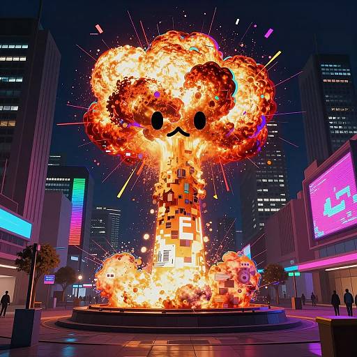 Kawaii Nuclear Explosion in Neon Urban Setting