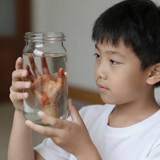 Young Boy Gazing at Preserved Hand Jar