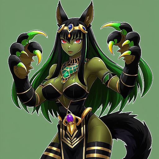 Illustration of Anubis (monster girl encyclopedia), monster girl encyclopedia in the style of Yuuma (skirthike)