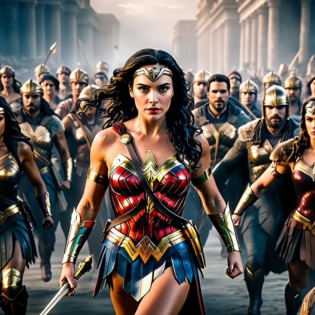 Wonder Woman and Heroes in Cinematic Scene