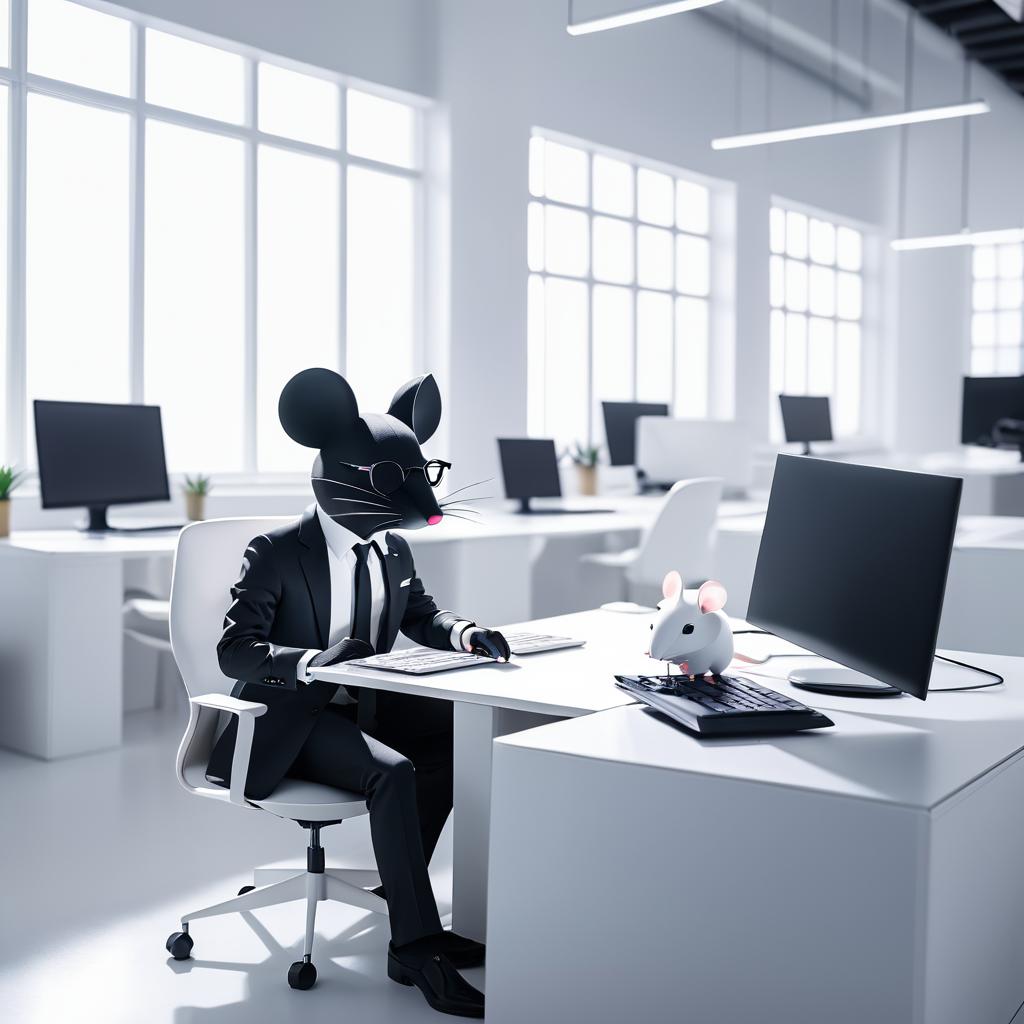 Surreal Mouse in a Tech Startup Setting