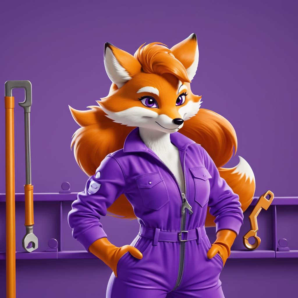 Stylish Fox in Purple Jumpsuit with Wrench