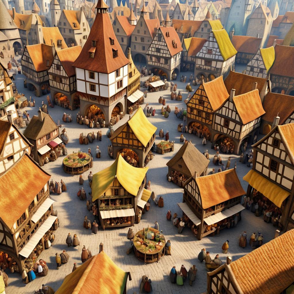 Vibrant Medieval Marketplace in 3D Relief