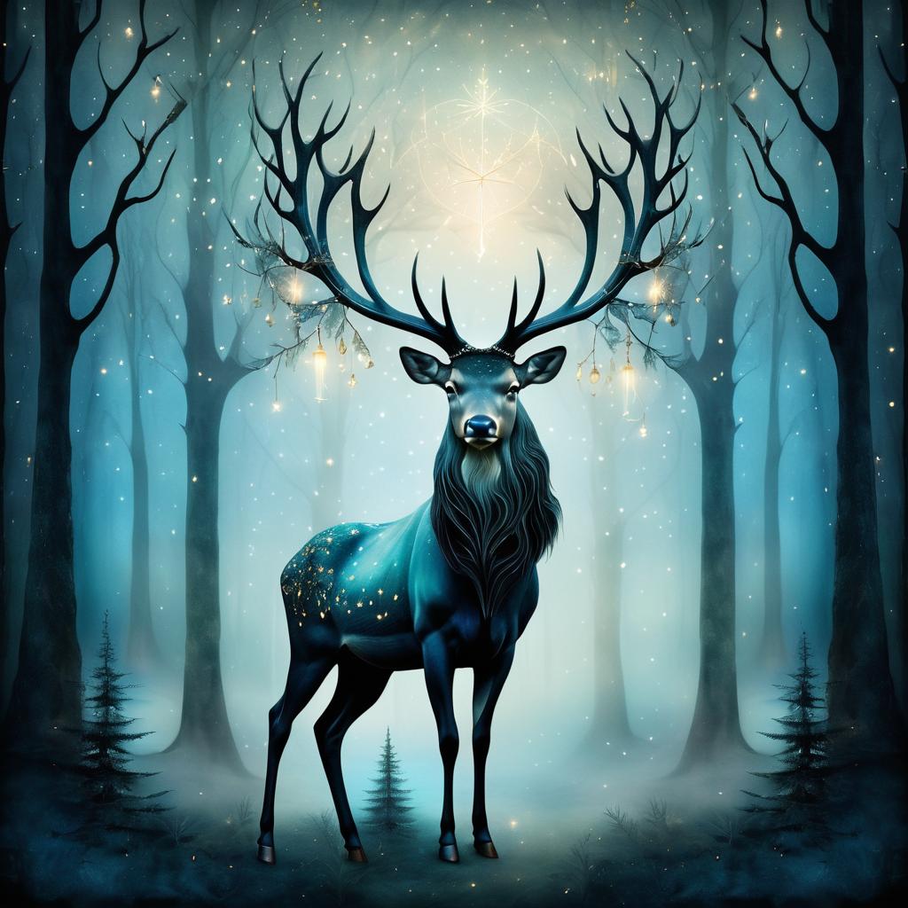 Surreal Stag in Dreamlike Twilight Forest