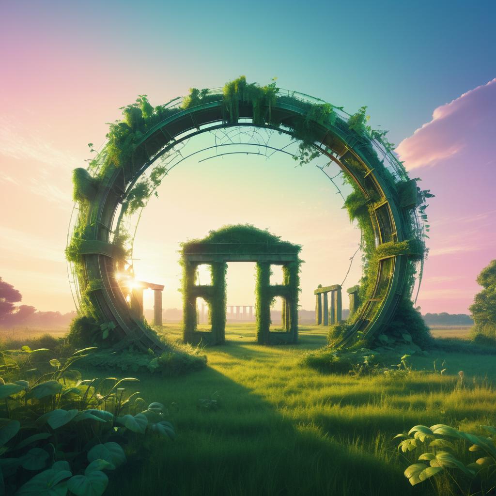 Overgrown Stonehenge in Post-Cyberpunk Realm