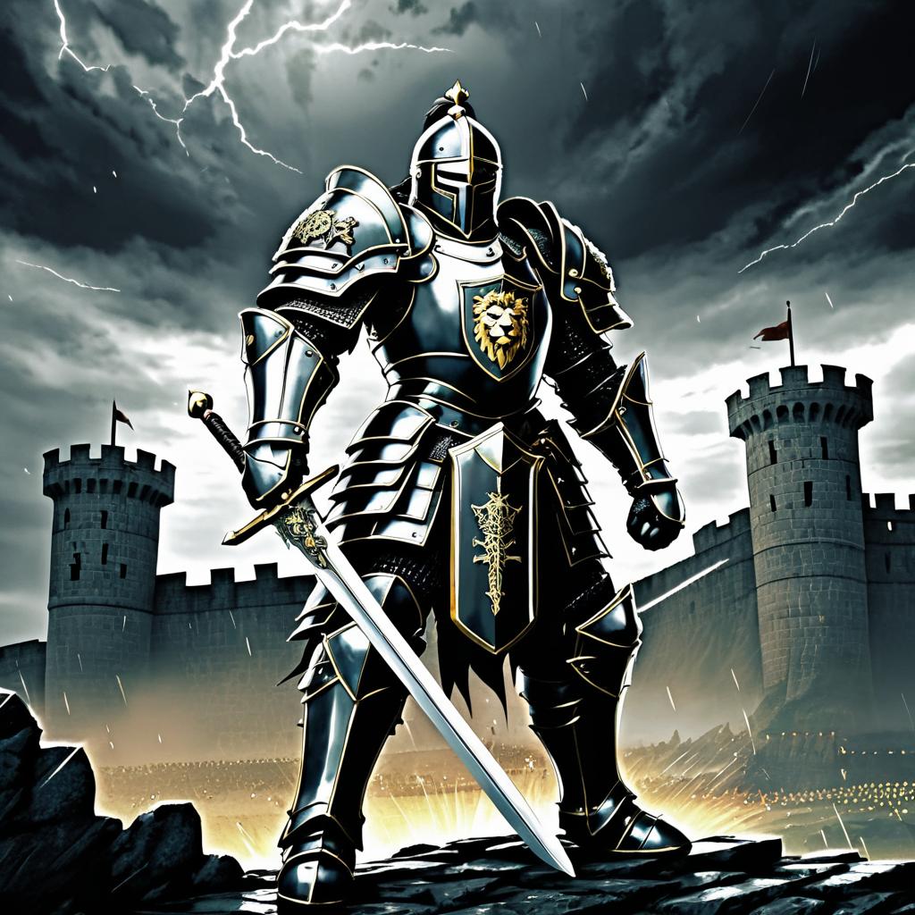 Epic Knight in Stormy Siege Castle