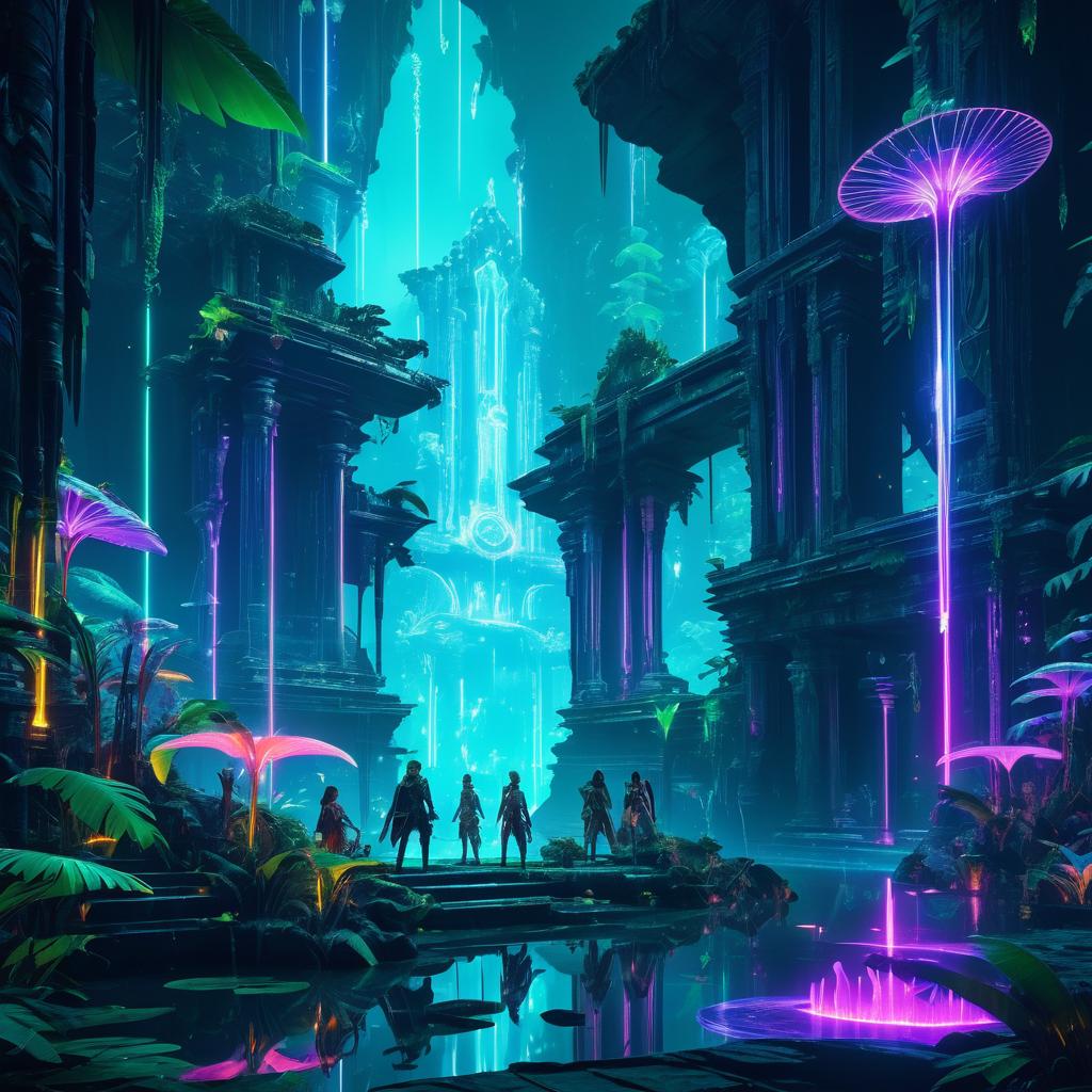 Elves in a Neon Bioluminescent Jungle