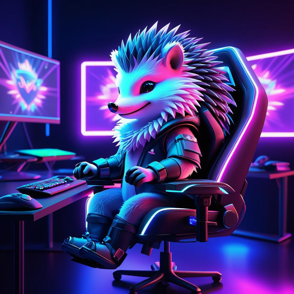 Majestic Hedgehog Gaming in Neon Lights