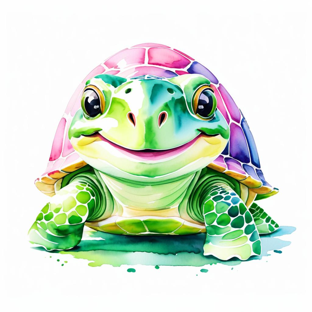 Cheerful Turtle Watercolor Illustration