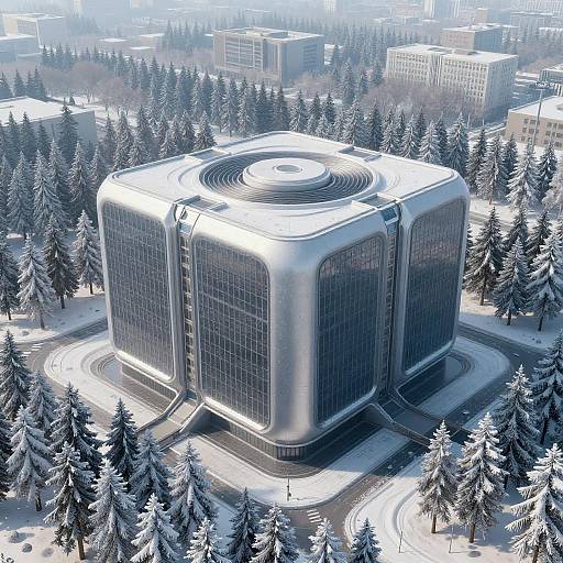 Neo-Futuristic Snowbound Forest Aerial Skyscraper